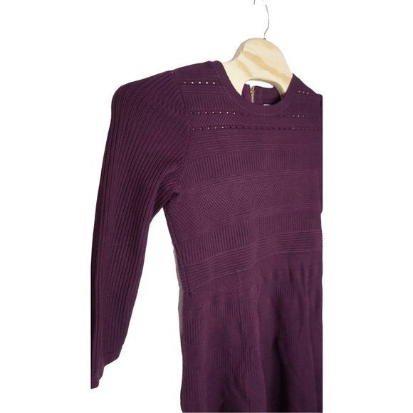 Eliza J‎ Women's Sz Large Plum Long Sleeve Sweater Fit & Flare Cutout Dress - Picture 4 of 6